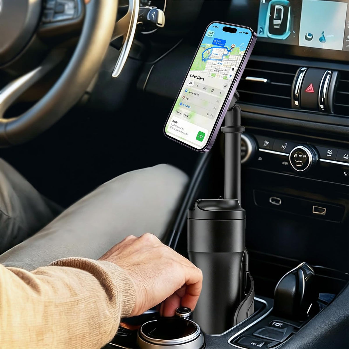 LenTok Magnetic Cup Holder Phone Mount for Car, 2 in 1 One-Hand Operation