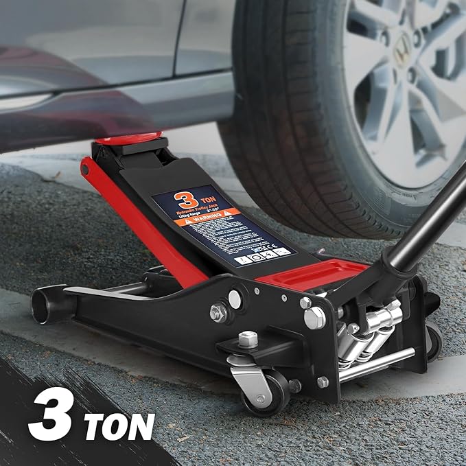 PM PERFORMOTOR Low Profile Hydraulic Trolley Service/Floor Jack, 3 Ton (6000 lbs) Capacity, Lifting Range 3"-20",Black,PM-TOL-FJ30-BK
