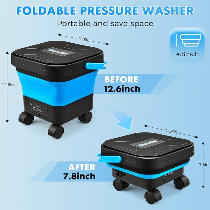 Portable Pressure Washer Cordless Battery Powered, 6-in-1 Nozzle Water Pressure Washer with 7 Adjustable Pressure Levels Max 1200 PSI, Electric Pressure Washer with 3.4 Gallon Tank