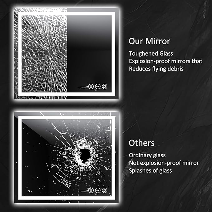 LED Bathroom Mirror 28x32 Inch Anti-Fog Bathroom Mirror with Lights, Wall Mounted Lighted Vanity Mirrors, Dimmable, Backlit + Front Lit, Smart Bathroom Vanity Mirror with 3 Colors Temperature