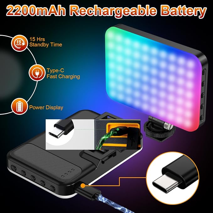 Hagibis RGB Video Light, 360° Full Color Selfie Light LED Camera Light