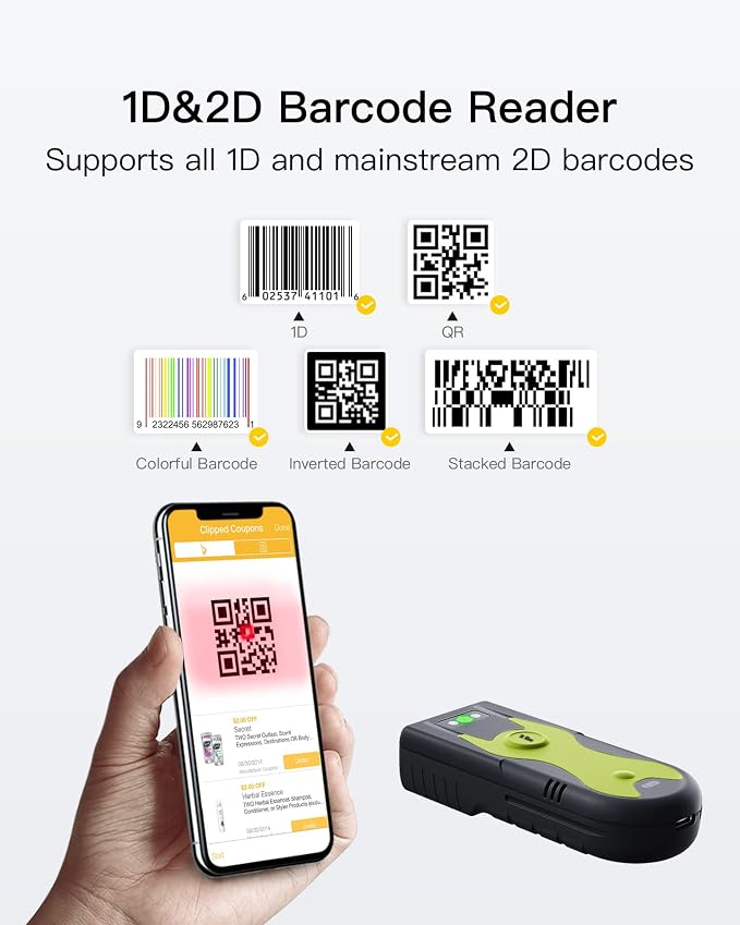 Inateck Mini 2D Barcode Scanner — Bluetooth, 2.4G & USB 3-in-1 Wireless