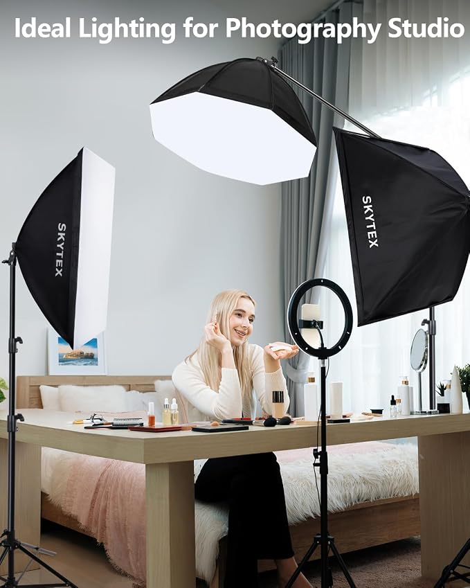 Skytex Softbox Lighting Kit 3Pack, 20x28in Soft Box | 135W 5500K E27 Bulb