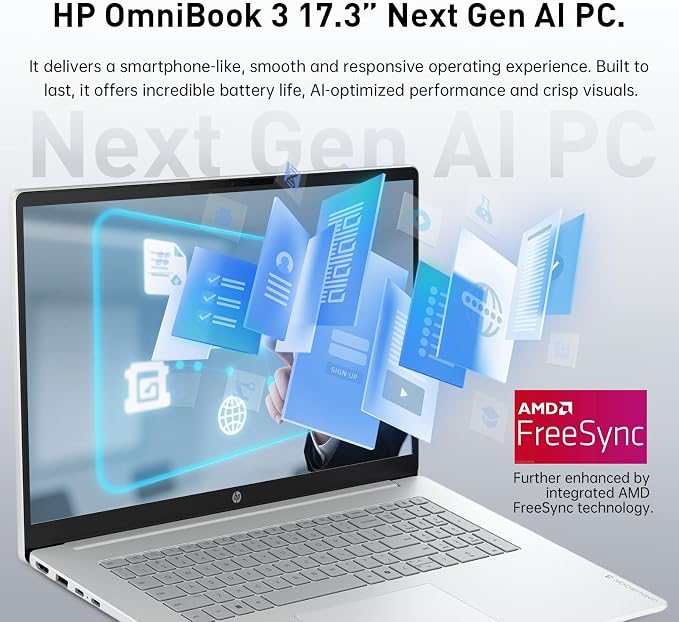 HP OmniBook 17.3” Touchscreen Next Gen AI Laptop, Latest AMD Ryzen 5 CPU | 16GB DDR5 RAM, 512GB SSD, Copilot Key, AMD Radeon 660M Graphics, Backlit Keyboard, Win11 Home, Silver, w/ Wireless Mouse