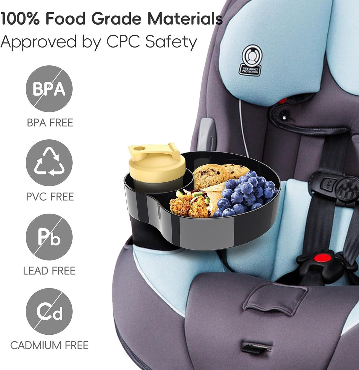 Car Seat Cup Holder Snack Tray for Kids Travel, 1-Pack, Black