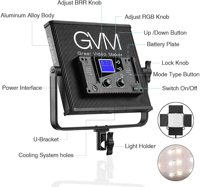 GVM 50RS RGB LED Video Light, 50W Video Lighting Kit