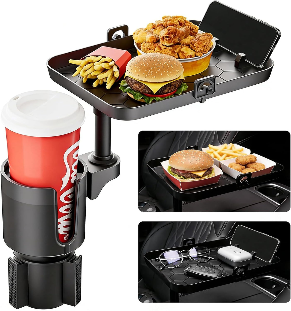 Car Cup Holder Expander Tray with Phone Slot