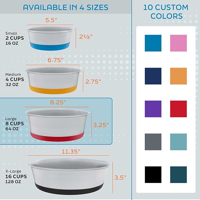 Master Pet Supply Stainless Steel Dog Bowls Set of 2 with Extra Thick Silicone Base - 8 Cup (64 oz) Hyper Pink, Non-Slip, Dishwasher Safe Metal Bowls, Pet Dog Food Bowl for Dogs, Cats, Anti Rust