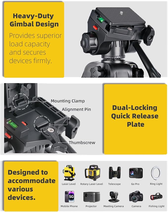 60 Inches Heavy Duty Aluminum Tripod, 0.8mm Thick Laser Level Tripod