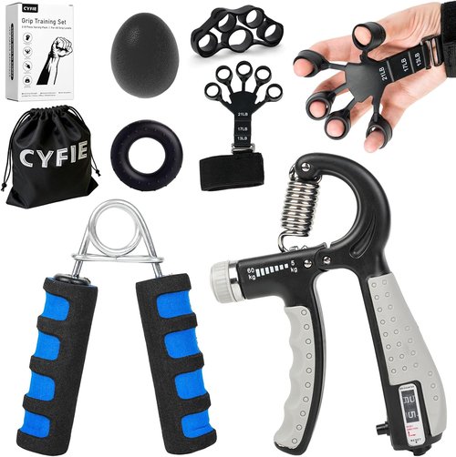 CYFIE Grip Strength Trainer Kit - Adjustable Hand Gripper & Forearm Strengthener Set | Includes Finger Stretcher & Stress Ball
