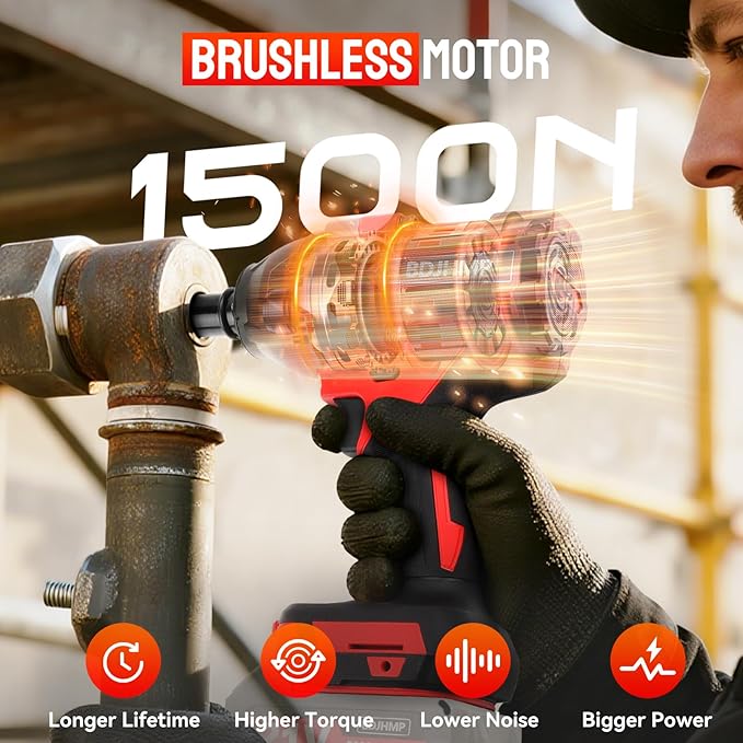 Cordless Impact Wrench 1/2 Inch, 1500 N.m/1106ft-lbs Brushless Impact Gun Compatible with Makita 18V Batteries, 3000RPM Electric Power Impact Driver for Car Home(No Battery)