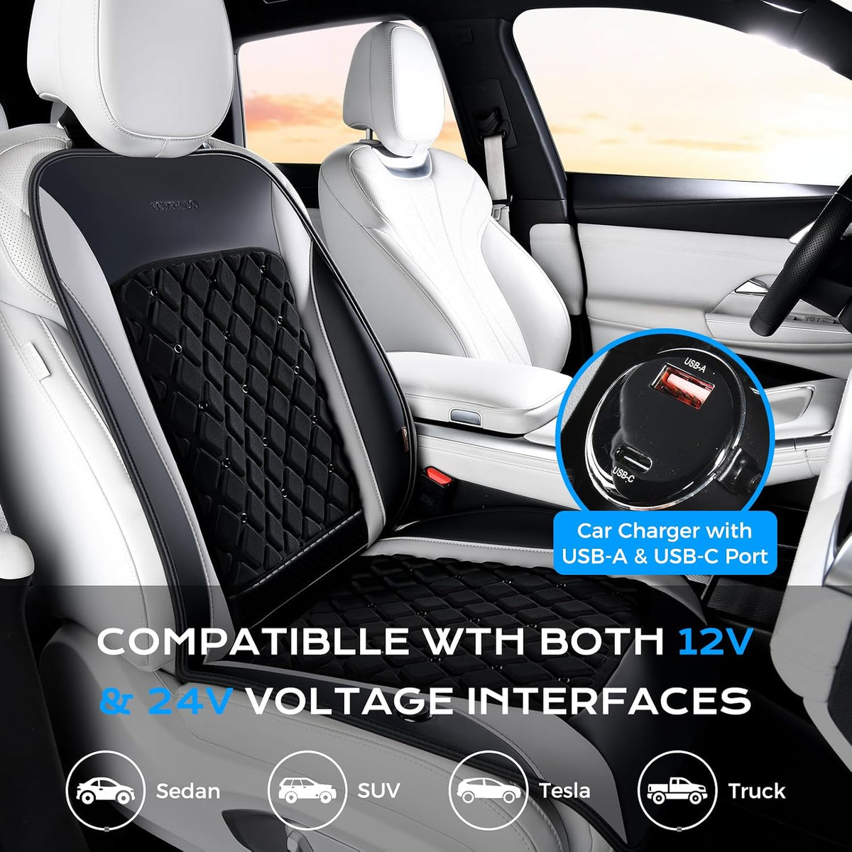 Coverado Ventilated Cooling Car Seat Cushion, 2026 Enhanced 12V-24V Fast Cool System, Cooled Seat Cover Universal for Car Sedan SUV Truck, Classic Gray