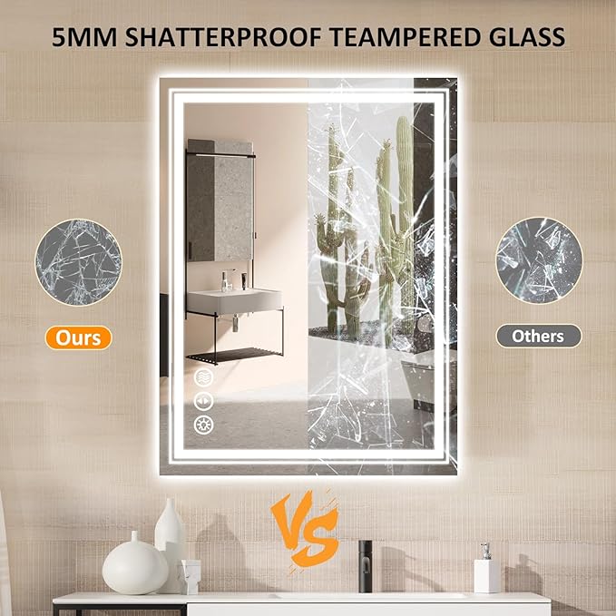 WTTY LED Bathroom Mirror 32x24 Inch, Front Light and Backlit LED Mirror for Bathroom, Lighted Vanity Mirror for Wall, Stepless Dimmable, Anti-Fog, Shatter-Proof, Memory, Double LED Vanity Mirror