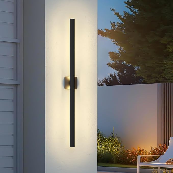 LamQee 47.2 Inch Aluminum Long Outdoor Modern LED Wall Light 3000K 3000LM, Slim Linear Exterior Lighting Fixtures Wall Mount, Waterproof Black Outside Sconce for House Porch Patio Garage Door Yard