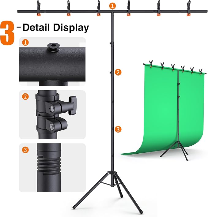 Forlogic Portable T-Shape Backdrop Stand Support Kit 8x7.2ft, Adjustable Photo