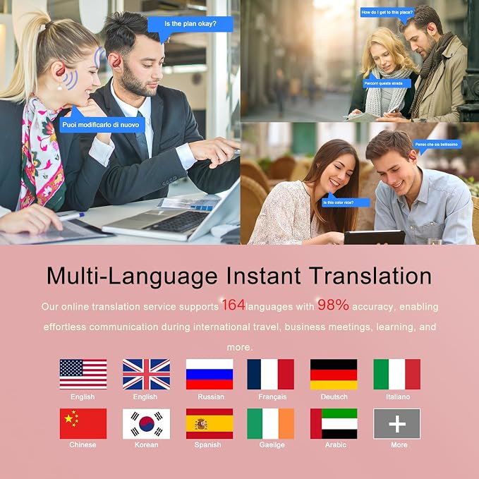 AI Translation Earbuds Real Time, 164 Language Translator Earbud 3-in-1