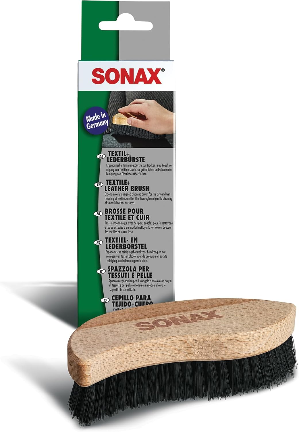SONAX Textile & Leather Brush | Professional Interior Cleaning Brush for Fabric Upholstery Alcantara & Leather Surfaces | Durable, Ergonomic Car Detailing Tool | 416741