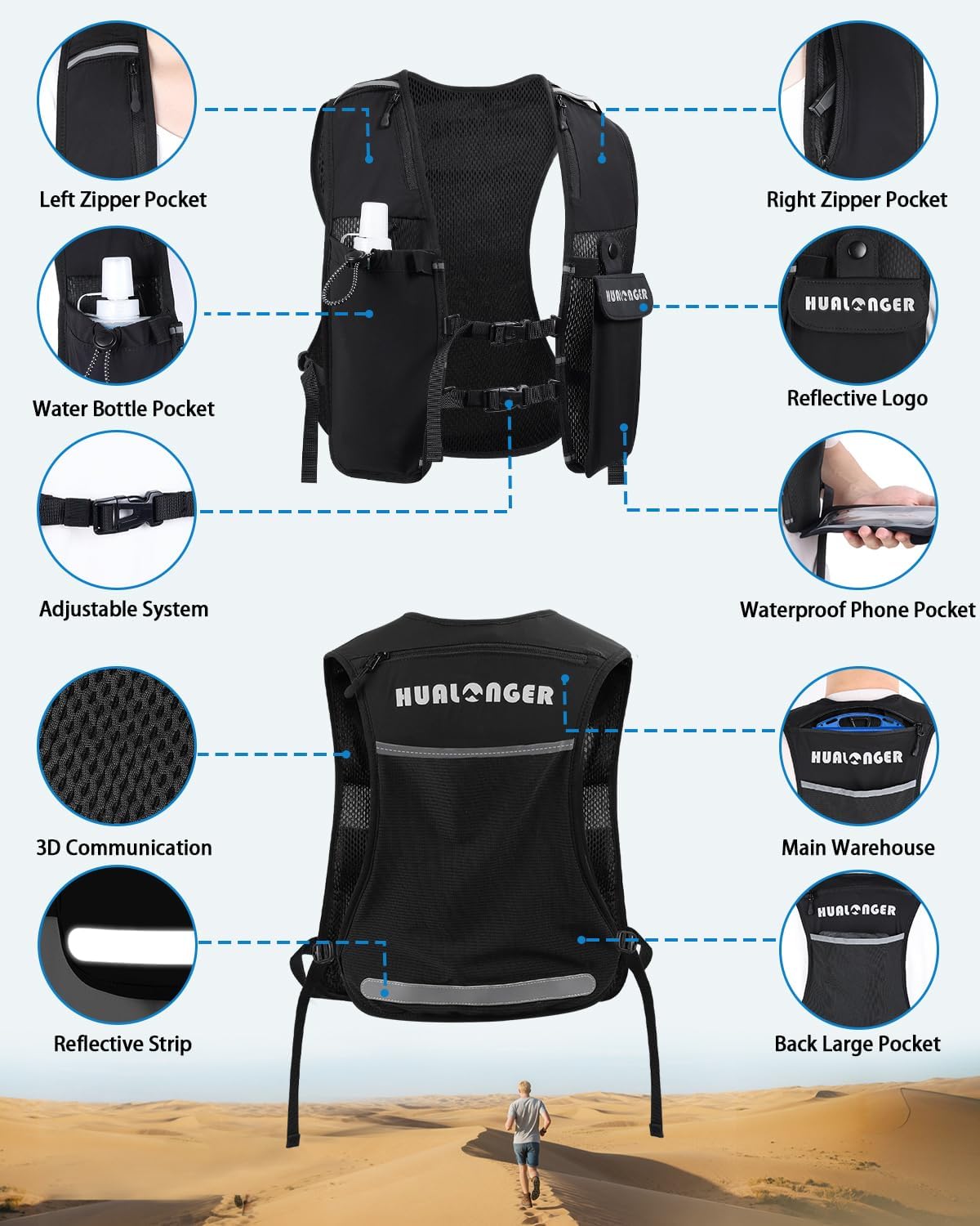 Skiennix Running Hydration Vest - Lightweight Breathable Pack with 500ml Flask | Adjustable Reflective Straps for Trail Running & Cycling