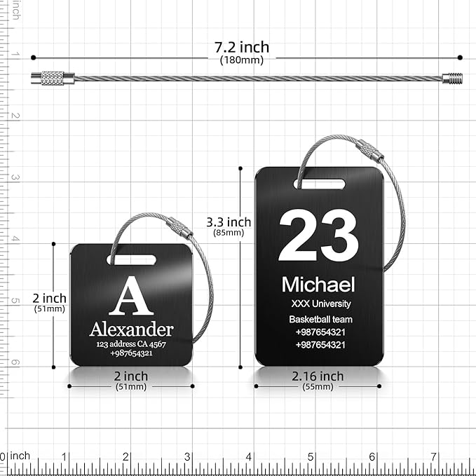 Customized Stainless Steel Luggage Tags: Personalize Your Suitcases, Backpacks, and Bags with Your Text - Custom Initial Text Name ID,Number(4 Pack)