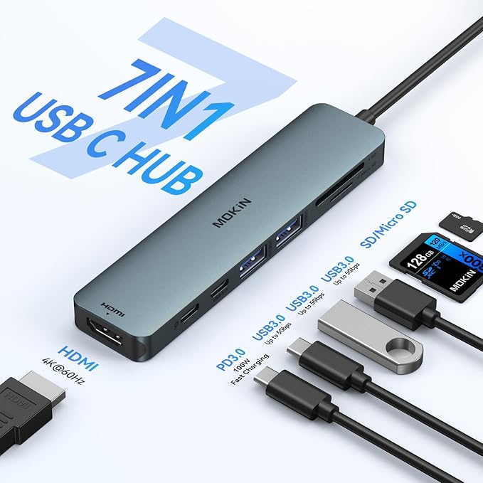 USB C Hub HDMI Adapter for MacBook Pro/Air, MOKiN 7 in 1 USB C Dongle