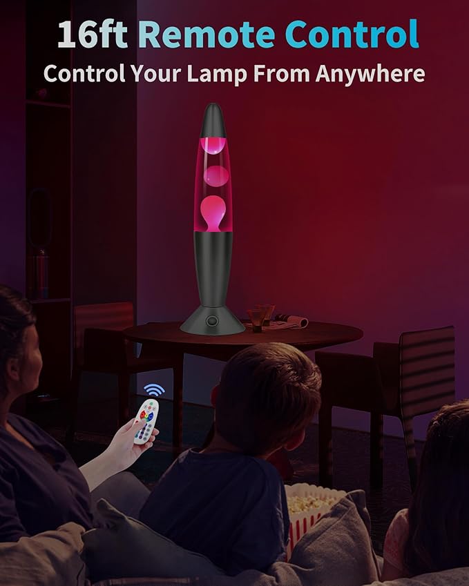 17 LED Colors Changing Magma Motion Lamp, 16" Black Liquid Light for Living Room Office Bedroom, Remote Night Light for Kids Adults, Bedside Table Lamp for Christmas Valentine's Day Gift (Pink Wax)