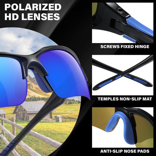 DioKiw 4PACK Sports Polarized Sunglasses for Men Cycling Running Fishing UV400 Protection Sun Glasses Lightweight Half Frame Goggles