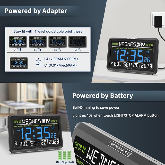DreamSky Digital Clock with Date and Day of Week
