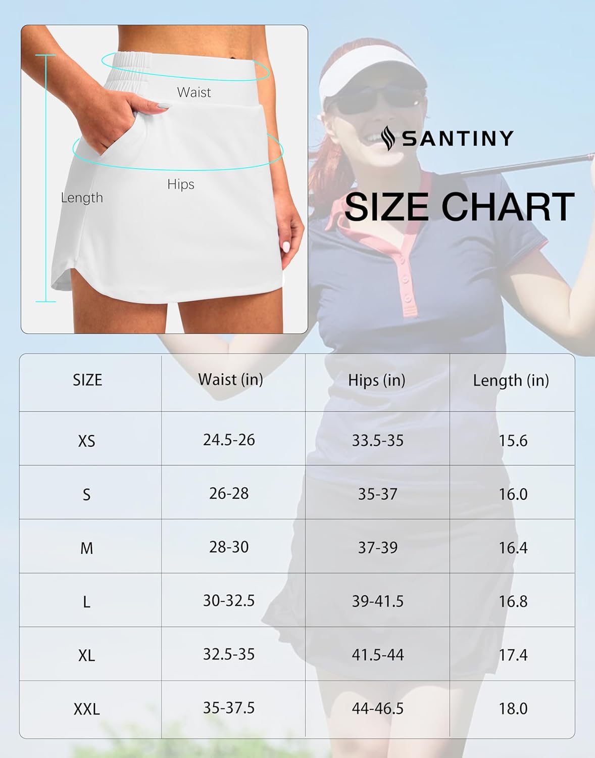 SANTINY Golf Skirts for Women - High-Waisted Stretchy Athletic Skorts with 4 Pockets | Casual Summer Style