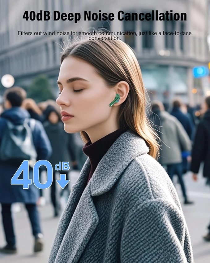 Wireless Earbuds, Bluetooth 5.4 Headphones Bass Stereo/Clear Calls, Green | Ear Buds with Noise Cancelling Mic LED Display in Ear Earphones IP7 Waterproof 36H Bluetooth Earbuds for Phones/Sport/Laptop