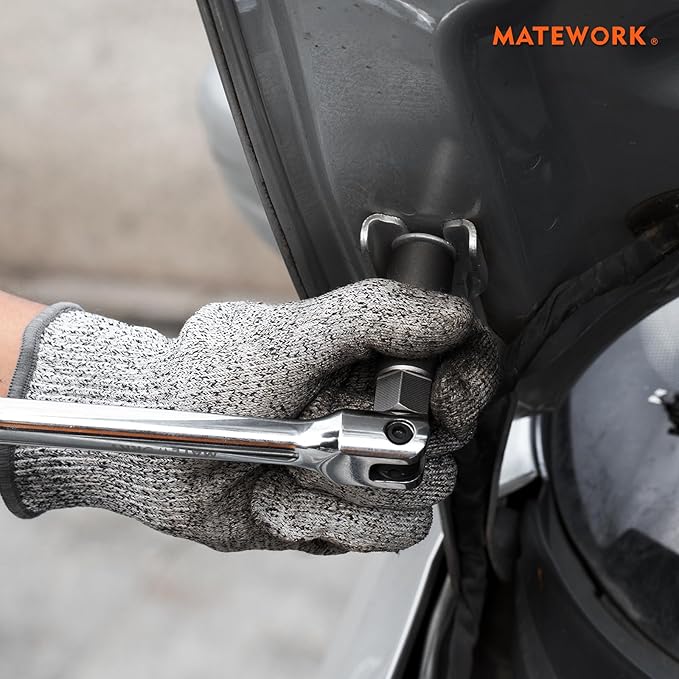 3/8'' Drive Breaker Bar, 10 Inches Long Extension Breaker Bar with 180-Degree Cr-V Flex Head and Engraved Non-slip Handle, Polished Finish, Home Use Socket Wrench