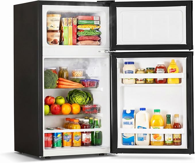 DOGHLY 2.6 Cu.Ft Mini Fridge with Freezer, Double Door Small Refrigerator | Compact Refrigerator with 3 Adjustable Thermostat, Removable Shelf, Low Noise, Small Fridge for Bedroom, Office, Dorm, Black