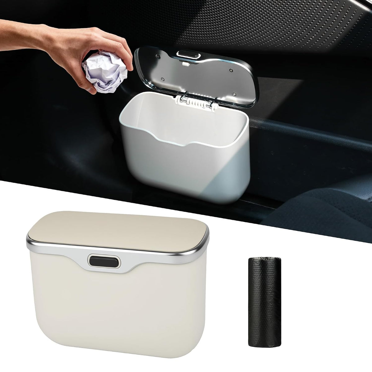 JEYODA - Automatic Push Button Car Trash Can with Secure Lid, Vehicle Garbage Bin (Black)