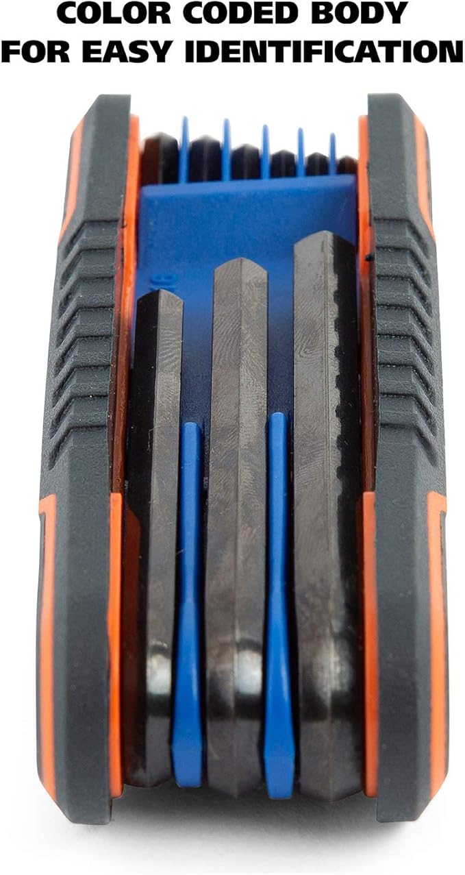 GreatNeck 74208 9 Piece Folding SAE Hex Key Set, Allen Key Set, Labeled Wrench Sizes, Easily Adjustable Fasteners, Color-Coded Body for Easy Identification