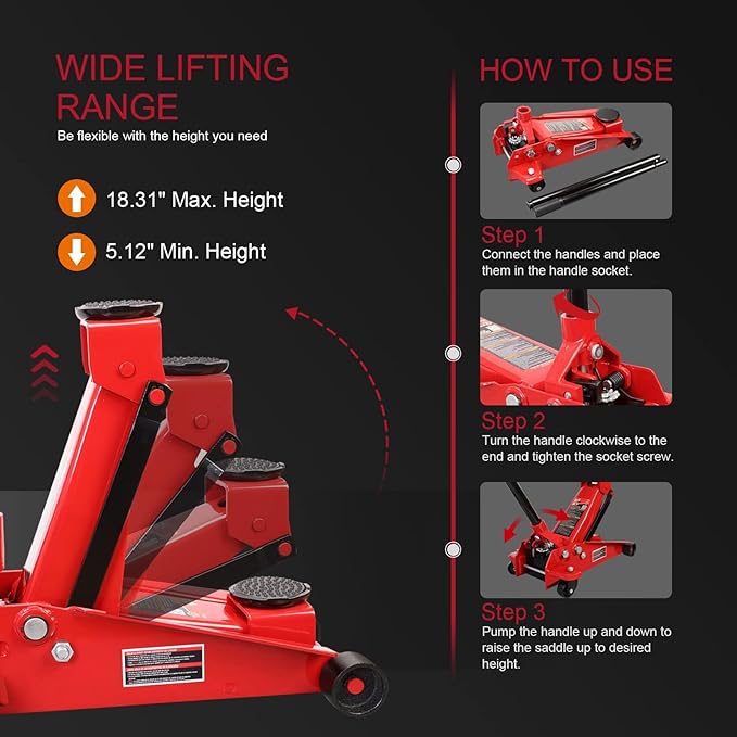 Big RED T830025-1 Floor Jack Heavy Duty Hydraulic Steel Service Jack with Single Piston Quick Lift Pump and Detachable Handle, 6,000 LBS Capacity, Black