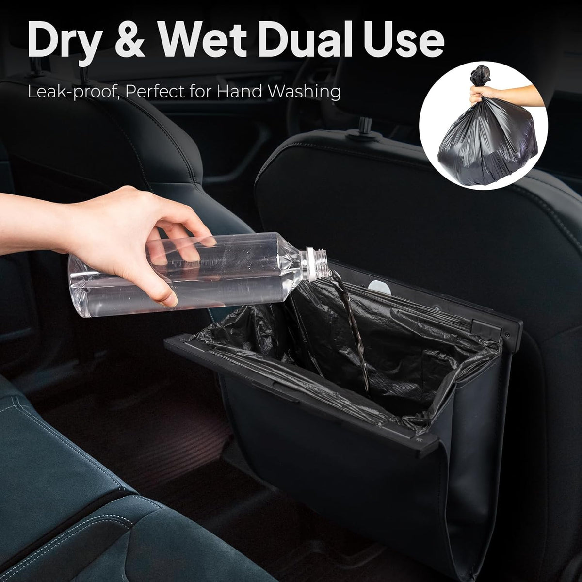 COZILO Leather Car Trash Can with Smart LED Light & Magnetic Closure,Leak-Proof, Odor-Lock Car Garbage Can for Any Cars, Sedans, SUVs, Trucks, Black