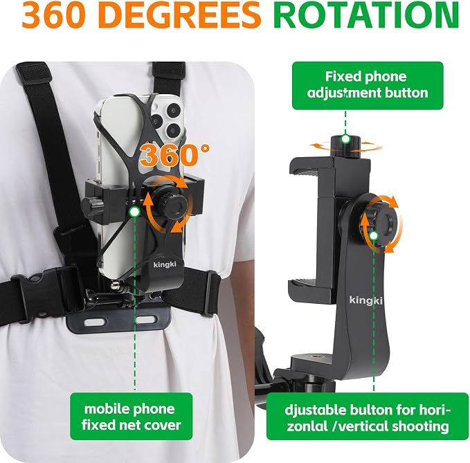 KINGKI Mobile Phone Chest Mount Harness Strap Holder Cell Phone Clip Action