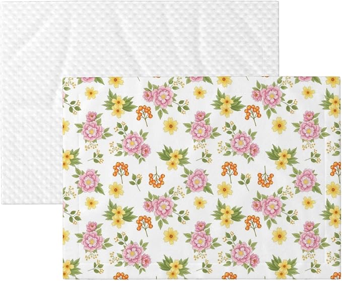 Pet Blanket for Car Rides Vet Visits, Colorful Rowan Berries Blossoming Spring Poppies Pattern, Two Sided Reversible Plush Design with Bumpy Dot Side Offers Comfort Home Piece On Go Travel