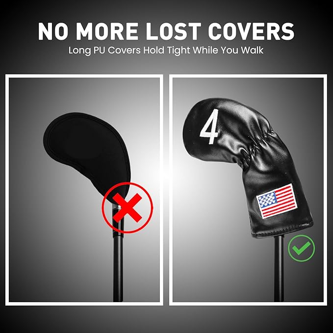 Golf Iron Covers Set US Flag Leather for Irons Value 11 Pack, Long Neck Protector Number Headcover, Universal Head Cover Fit Main Iron Clubs for Men Women Golfer