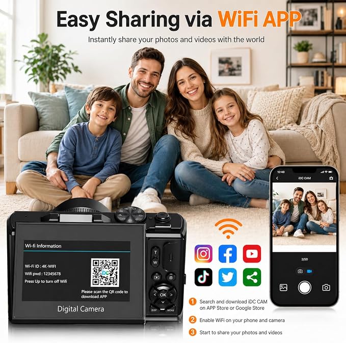 4K Digital Camera for Photography, 64MP Vlogging Camera for YouTube