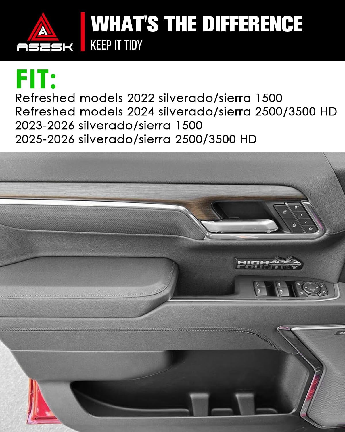 For 2022-2026 Silverado&Sierra 1500/2024-2026 Silverado&Sierra 2500HD/3500HD 4PCS Center Console Door Side Organizer Tray Silicone Materials