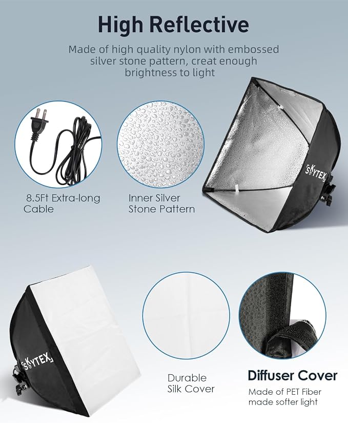 Skytex Softbox Lighting Kit 16x16in Soft Box 2Pack Upgrade 135W 2700-6400K