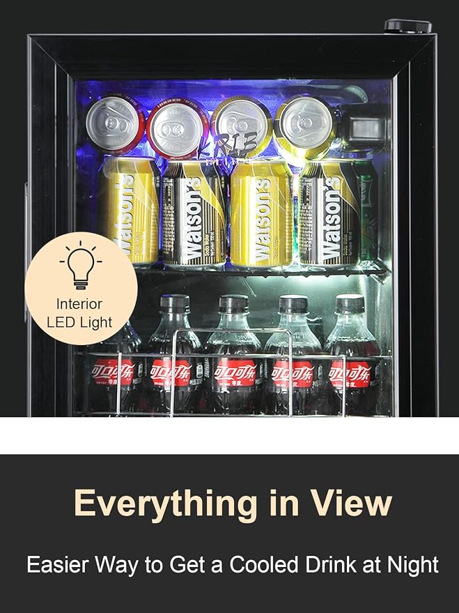 Beverage Refrigerator 75 Can Freestanding Beverage Cooler Black | Adjustable Shelving Glass Door ,for Beer Soda or Wine Perfect for Home Office or Bar