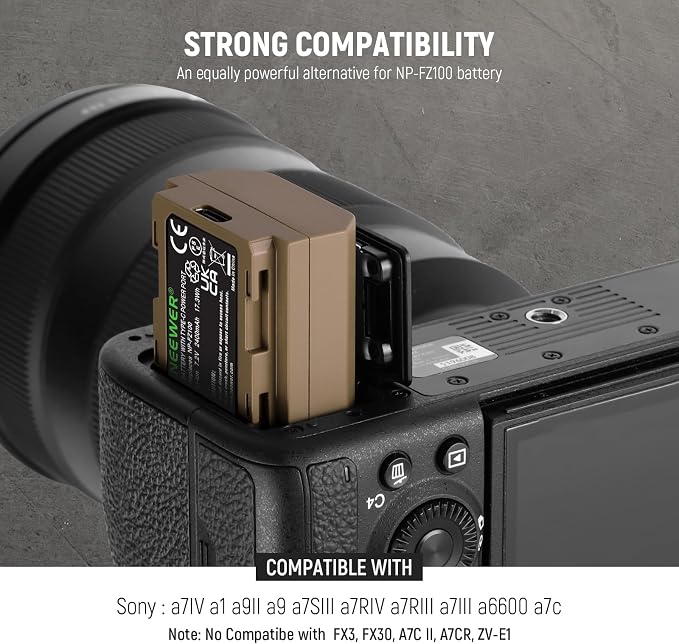 NEEWER 2400mAh NP-FZ100 Replacement Battery, Rechargeable Camera Battery