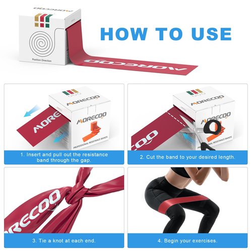 MORECOO 25 Yard Resistance Band Roll, 100% Natural Latex Exercise Bands for Physical Therapy, Progressive 3-Level Workout Bands Set (Red 3.7lb, Green 4.6lb, Brown 14.2lb) for Rehab, Pilates & Strength