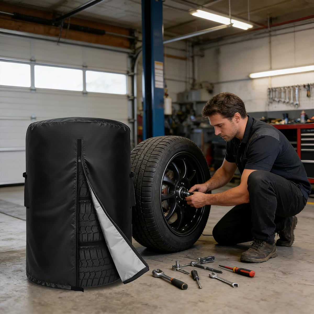 Tire Cover, Heavy Duty Waterproof Spare Tire Storage Bag - 28 Inch Diameter Tires Covers for Trucks, SUVs, RVs, Campers, Trailers (Black)
