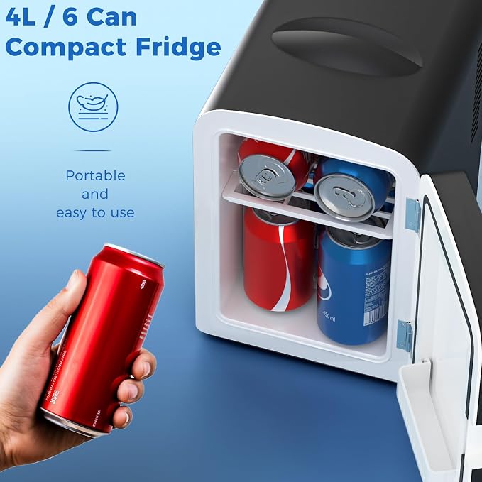 Antarctic Star 4L/6 Can Portable Compact Refrigerator for Bedroom,Car,Office & Dorm,Small Cooler for Food/Drinks/Skin Care,AC/DC, Black
