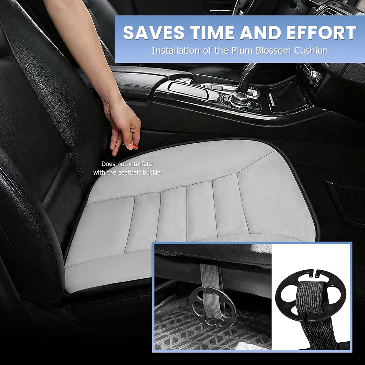 Car Seat Cushion, 1.2" Thick Comfort Memory Foam Seat Protector with Non-Slip Rubber Bottom, Breathable Fabric Driver Seats Cushion Pad for Sciatica Tailbone Back Pain Relief (Gray)