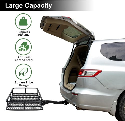 Leader Accessories Trailer Hitch Cargo Carrier Rack - 60"x24"x6" Folding Vehicle Basket for SUV, RV, Truck | 500 lbs Capacity