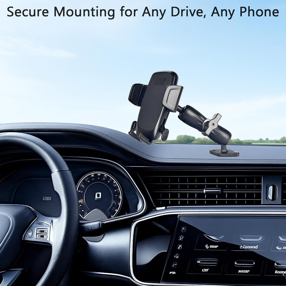 VAUBORTTI 1" Ball Phone Mount – Aluminum Alloy Arm & Base, Double Ball Joint, 360° Adjustable, Screw-Mounted Base, Fits RAM B Size System – Universal Holder for Car, Truck, Van, Desk, Wall, Dashboard