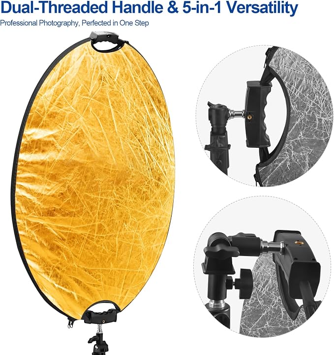 WELLMAKING 32'' Photography Reflector Dual Handle Collapsible 5-in-1